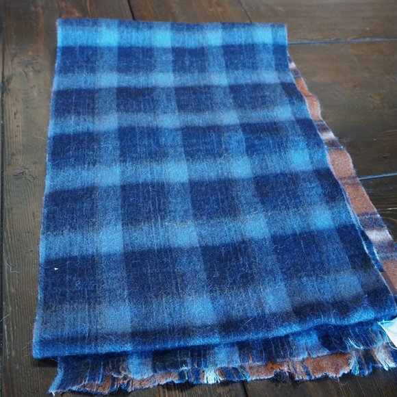 NWOT Pendleton Long Reversible Scarf Blue/Orange Plaid 100% wool - Picture 5 of 7